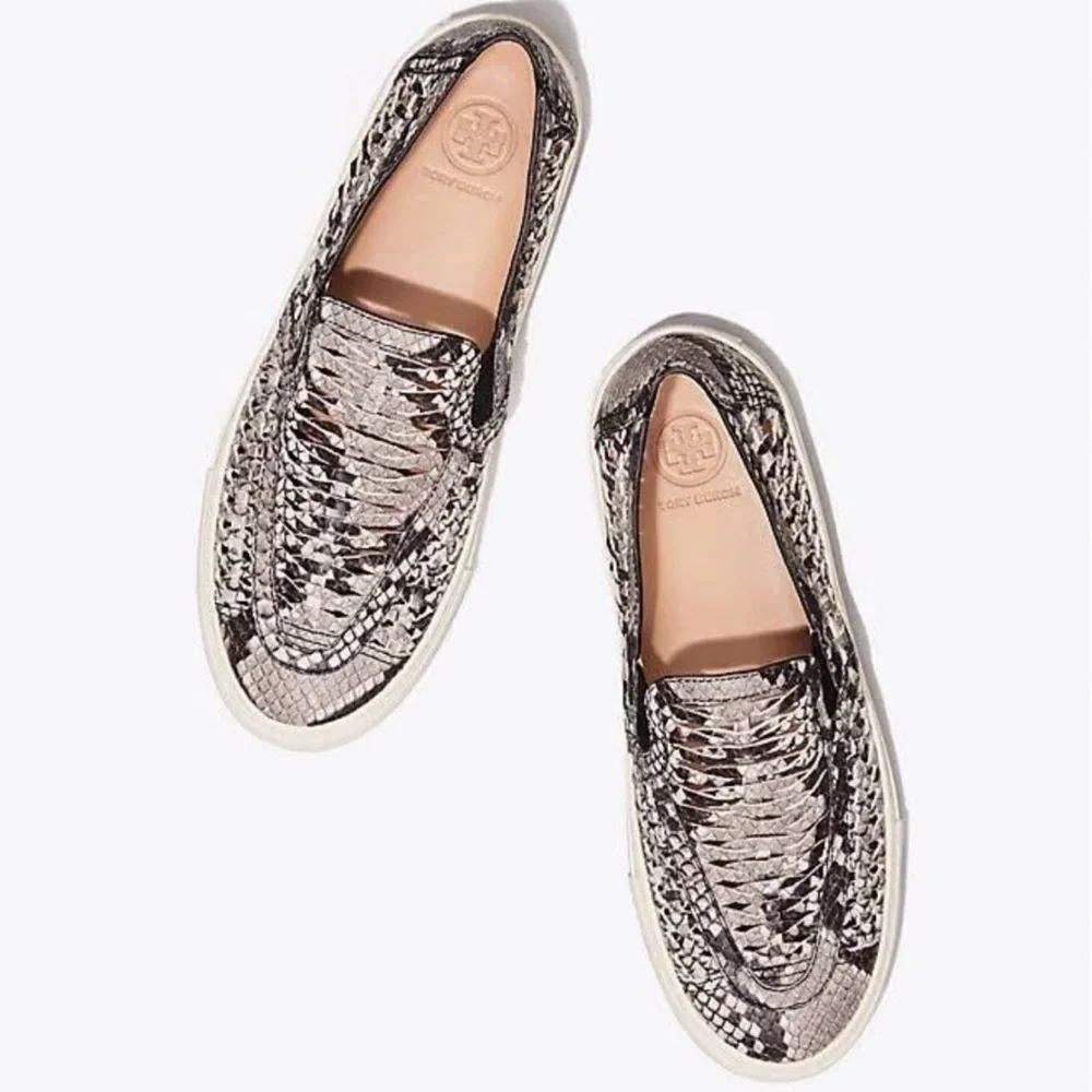 Tory Burch Huarache Woven Leather Snakeskin Slip On Sneakers Size 7 MSRP $228